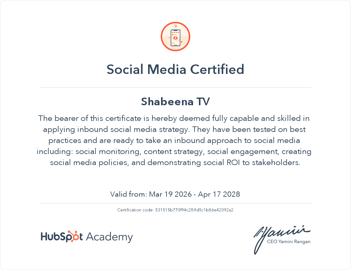 SOCIAL MEDIA CIRTIFICATES